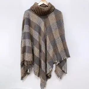 여성용 하이넥 케이프 숄 가디건 망토 담요 스타일리시한 겨울 아우터