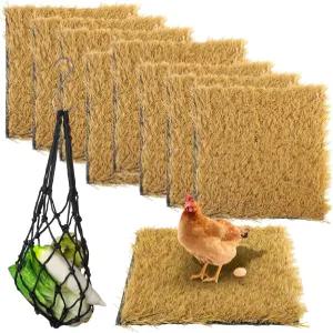 8개의 치킨 둥지 상자 패드 세척 가능한 인조 잔디 매트 먹이 줄 가방 재사용 가짜 침구 닭장용 실내 및