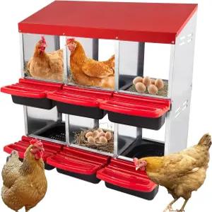 6 홀 치킨 둥지 상자 - 농어 및 환기가 가능한 암탉을위한 헤비 듀티 레드 메탈 롤 어웨이 산란 탈착식