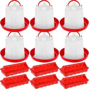 Funnymoom 12팩 닭 모이통 및 급수기 세트 새 작은 가금류 플립 탑 비둘기 병아리를 위한 오리 메추라기