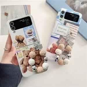 유니블링 갤럭시 z플립 3 4 곰돌이 털실 구슬 링 키링 케이스