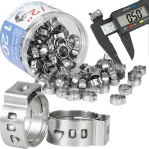 120 팩 1/2 인치 PEX 크림프 링 - OD 튜브 304 스테인리스 스틸 헤비 듀티 싱글 이어 호스 클램프에