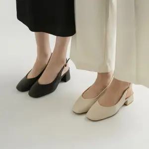 SOVO [슬링백 VER.] 트리트 소가죽 통굽 미들힐 3cm 5cm