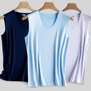 남성 부드러운 나시 V넥 스타일 무봉재 반팔티 편안한 심리스