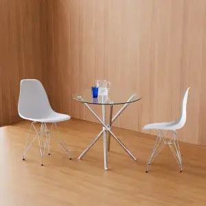 [베스트리빙] 미드센츄리 모던 유리 윌리 원형 크롬스틱 세트/의자2개