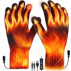 여성용 USB 온열 장갑 겨울용 풀 핑거 손 워머 3단계 온도 조절 가능 야외 스키 사이클링 하이킹용 고속