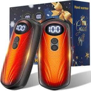 Funaudio 핸드 워머 충전식 2팩 - LED 디스플레이가 장착된 6000mAh 전기 AI 5레벨 2 in 1 휴대용 히터