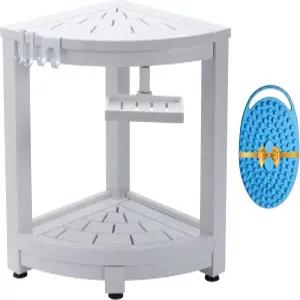 ZEPHARIA 코너 샤워 스툴 HDPS 방수 시트 360도 비누 접시 면도용 소형 욕실 발판 화이트