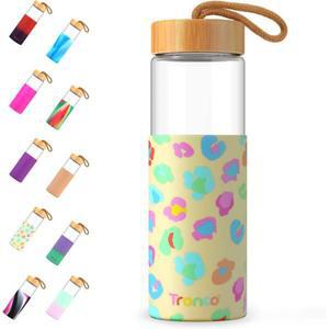 대나무 뚜껑 미끄럼 유리병이 실리콘 누수 선물 용도로 유리 재사용 헬스장 트론코 Aquamarine 붕규산 가능한 여행 일상적인 방지 24 완벽 물병은 및 슬리브