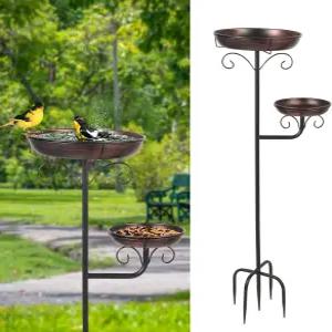 ONTALA 42인치 야외용 대형 독립형 조류욕조 정원 장식용 튼튼한 5개의 말뚝이 달린 탈착식 볼 금속 외부