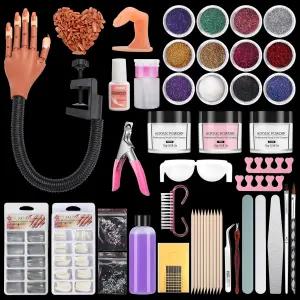 라이온비슨 아크릴 네일 연습용 핸드 키트가 있는 유연한 핑거 파우더 브러시 아트 장식 도구 전문