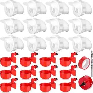 닭 모이통 키트 12개와 물컵 12개 그래비티 가금류 급수기 컵 및 포트 세트 구멍 톱과 밀봉 테이프 오리 새