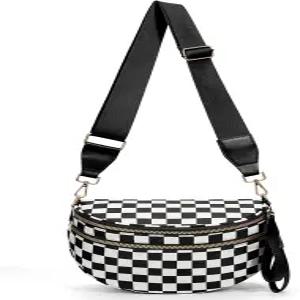 여성용 체크 크로스바디 범백 나일론 지갑 체커보드 패니 팩