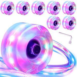 ROLITWILS 8팩 78A 라이트업 롤러 스케이트 32 /36 X 실내 휠 로우 58 65MM, 설치된 이중 베어링이 실외 및 스케이팅 스케이트보드 액세서리용 또는