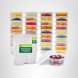 신선식품 보관 용기 [50세트] 뚜껑 슬라임 수프 식사 준비 용기가 포함된 8온스 플라스틱 델리 BPA 프리