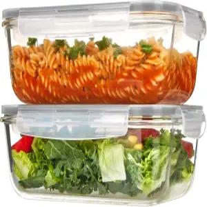 뚜껑이 있는 Vtopmart 2팩 1860ml /63온스 대형 유리 저장 용기 베이킹 전자레인지 오븐 누수 방지용 스냅