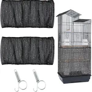 줄멜론 2개 조절 가능한 새장 씨앗 캐처(블랙) 나일론 메쉬 커버 트윙클 스타 유니버설 스프링 후크가 있는