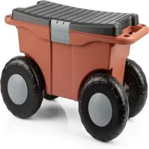 좌석이 있는 순수 정원 롤링 카트 - 벤치 및 공구 트레이가 플라스틱 보관함 잡초를 뽑거나 심을 수 정원용