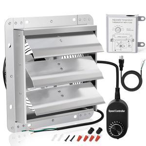 크리딧피드 10인치 셔터 배기구 팬, 820 CFM 다락방 온실, 차고, 창고, 지하실, 닭장 환기를 위한 속도 조절기 및 온도 조절기가 장착된 벽걸이 통풍구 팬.