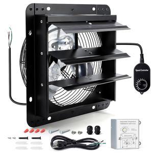 다락방, 온실, 창고, 차고, 치킨 쿱, 상점, 헛간 환기구, 970 CFM 루버 통풍구 팬, 블랙을 위한 온도 조절기 및 속도 조절기가 장착된 Hipoilk 12인치 벽걸이 셔터 배기