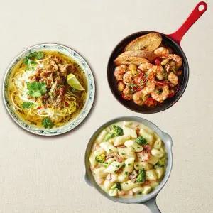 애슐리 온가족 집밥 세트 감바스 피칸테+우삼겹 듬뿍 쌀국수+까르보나라떡볶이 6인분 홈파티 캠핑 밀키트