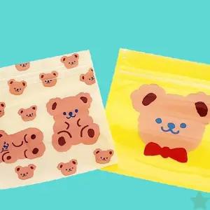귀여운 곰돌이 캐릭터 투명 비닐 소분 포장 선물 간식 보관 밀봉 파우치 어린이