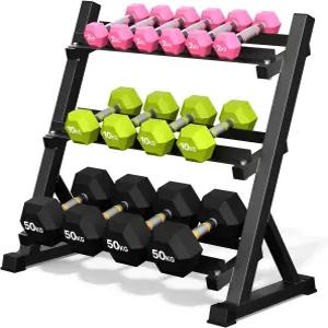 덤벨 랙 홈 체육관용 3단 웨이트 케틀벨 바벨용 세트 헤비 듀티 무게 저장 정리함 스탠드 전용