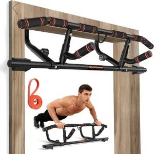 회전 핸들이 있는 스포츠니어 풀업 바 - 출입구용 멀티 그립 턱 업 상체 피트니스용 440파운드 용량 근력