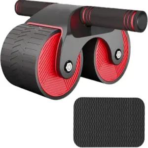 무릎 패드가 있는 자동 리바운드 복부 휠 코어 근력 훈련을 위한 휴대폰 브래킷이 Ab 롤러(빨간색)