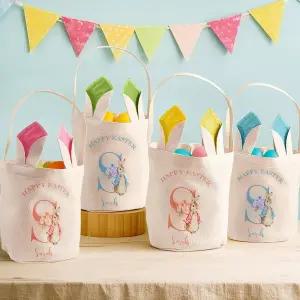 VEELU 맞춤형 부활절 토끼 바구니 이름 남자와 여자를 위한 보관 버킷 달걀 사냥 가방 파티 토트 장식 생일