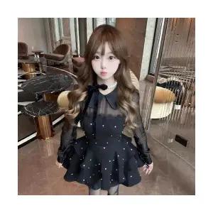 여성 트렌디 아이템 스커트 미니 부잣집 천금감 스몰 블랙 슬림핏 긴팔 원피스 HT4