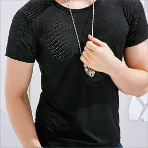 남성 QJ115192 반팔티 메쉬 쿨 티셔츠 여름 헬스복 망사 통기성 2색