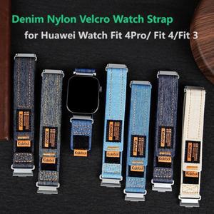 Huawei Watch Fit 4Pro 3 용 새 데님 벨크로 나일론 스트랩 손목 조절 가능