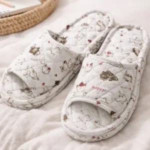 3중 쿠션 논슬립 패브릭 실내 슬리퍼 가벼운 면 실내화 퀼트 천 거실화