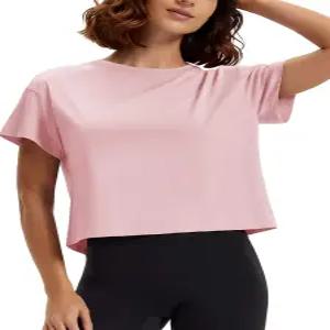 여성용 맥콤센 운동 크롭탑 반소매 면 요가 탑 루즈 캐주얼 크롭 티셔츠