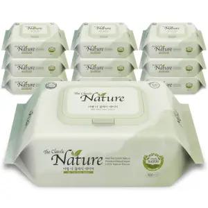 미엘 더 클래식 네이처 생분해 플라스틱 제로 100매 캡형 10팩 물티슈 평량 65g 레이온 100%