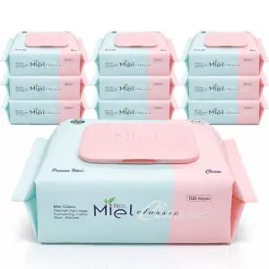 미엘 물티슈 클래식 캡형 100매 10팩 평량 50g 유아용 저자극 대용량 플레인