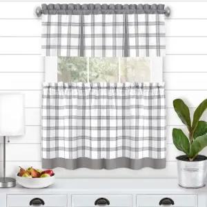 ACHIM 테이트 티어 및 밸런스 창문 커튼 세트 - 폭 58 길이 36 1.5인치 막대 포켓 회색 부드러운 빛 필터링