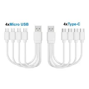 20cm 짧은 USB 멀티 충전 케이블 4 in 1 다중 유형 C/마이크로 코드 4포트 C 분배기 5V 2A