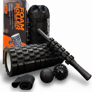 Aucuuu 6 in 1 폼 롤러 세트에는 중공 코어 마사지 요가 스틱 볼 피트니스 스트레칭 스트랩 휴대용 가방