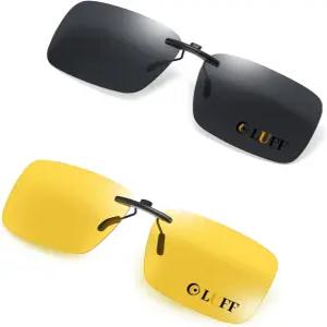 운전용 선글라스/근시 안경의 LUFF 2쌍 편광/야간 시력 클립(블랙-옐로우)