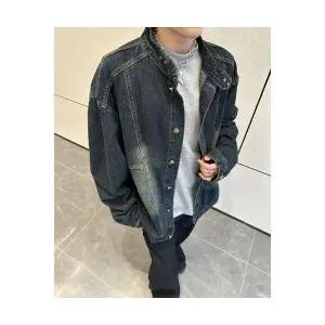 룽나루 남성 청자켓 데님 재킷 코트 봄 가을 빈티지 터틀넥 캐주얼 상의 HO3