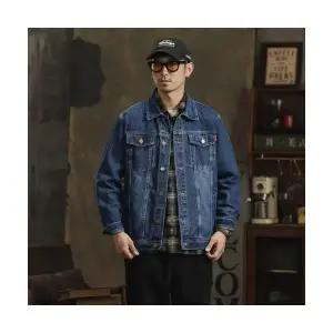 룽나루 남성 청자켓 봄 가을 데님 코트 캐주얼 빈티지 멋스러운 재킷 스트랩 HO3