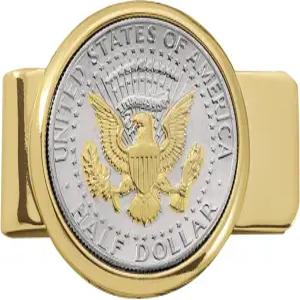 남성용 머니 클립 - JFK 하프 달러 대통령 인장 순금 24k 골드가 선택적으로 층층이 쌓인 황동 홀더 미국