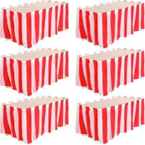 카니발 테이블 스커트 6개 168 x 29인치 빨간색 및 흰색 줄무늬 장식 데스크 일회용 서커스 테마 파티 용품