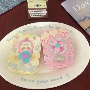 렌즈 보관 케이스 회전 디자인 선풍기 모양 휴대용 용기