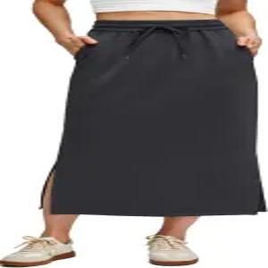 여성용 G4Free 스무트 맥시 스커트 모달 소프트 드로스트링 캐주얼 롱 사이드 슬릿 미디 라운지 2 포켓