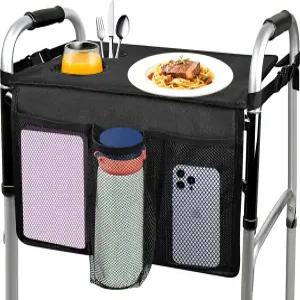 접이식 워커용 세지우가 워커 트레이 컵 홀더가 있는 시니어용 프리미엄 롤링 액세서리(블랙)