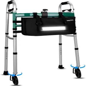 360° 회전 휠 및 모션 센서 라이트가 장착된 접이식 워커 노인 경량 조절 높이 롤링 대형 수납 가방이