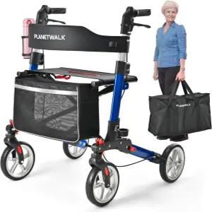 플래닛 워크 시니어용 더블 폴딩 롤레이터 워커 - 300파운드 용량의 경량 알루미늄 프레임 8인치 올터레인